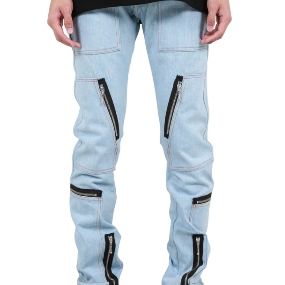 MIDNIGHT STUDIOSDENIM CARGO SLIM FIT JEANS - BLUE
